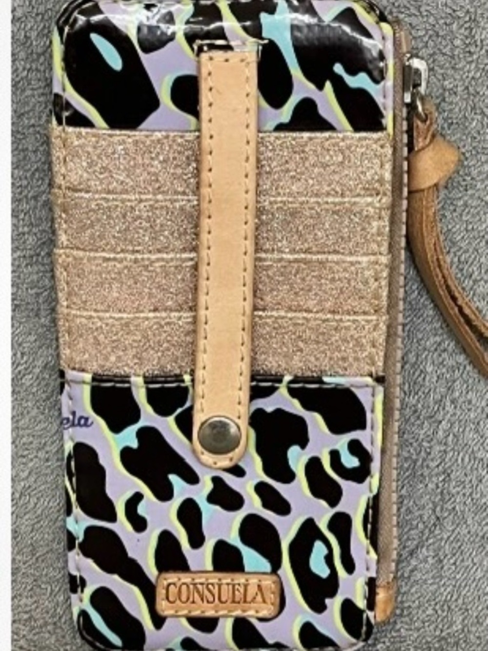 Consuela Gold Glitter & Multi Leopard Phone Wristlet